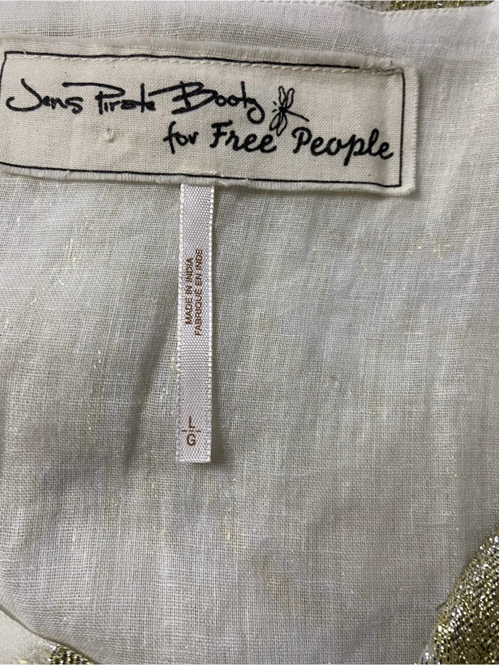 Free People Jen’s Pirate Booty Lima Metallic Mini A-line, White/Gold Glam (L) - Picture 3 of 12